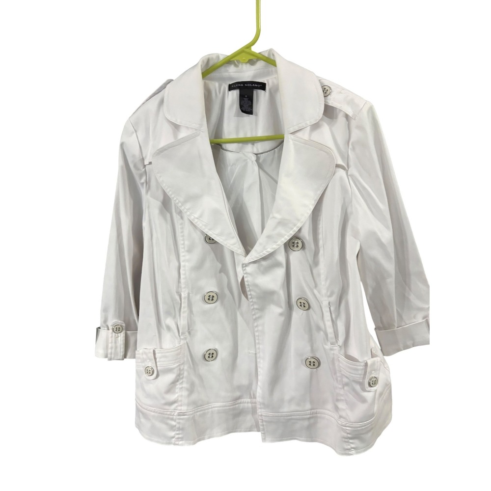 Elena Solano White Double Breasted Trench Jacket Cropped Pea Coat Womens Small